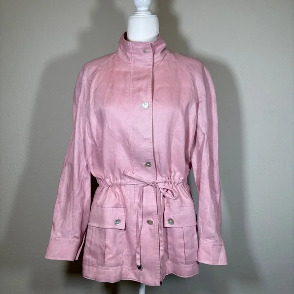 Neiman Marcus Light Pink Linen Utility Jacket Size Medium - Picture 2 of 10